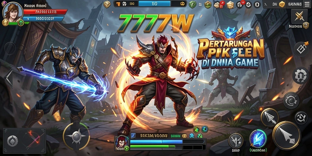 Screenshot gameplay 7777W menampilkan pertarungan seru antara dua karakter.