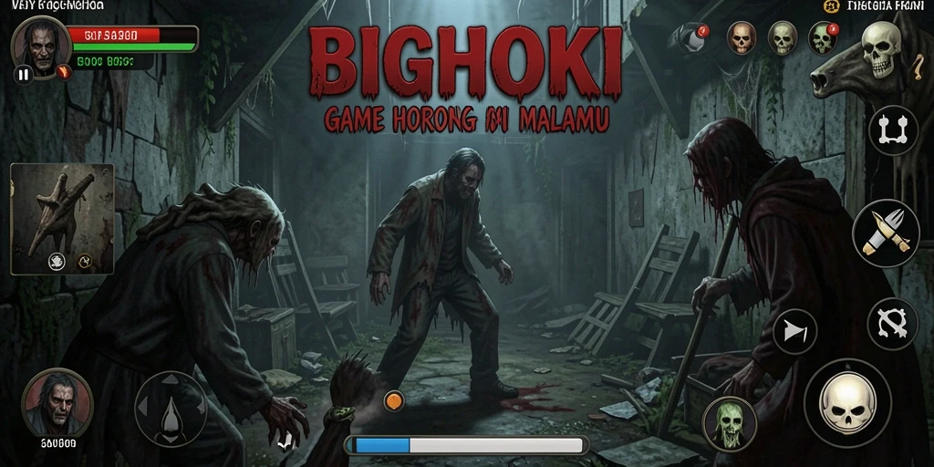 Tampilan gameplay BIGHOKI yang mencekam dan menegangkan.