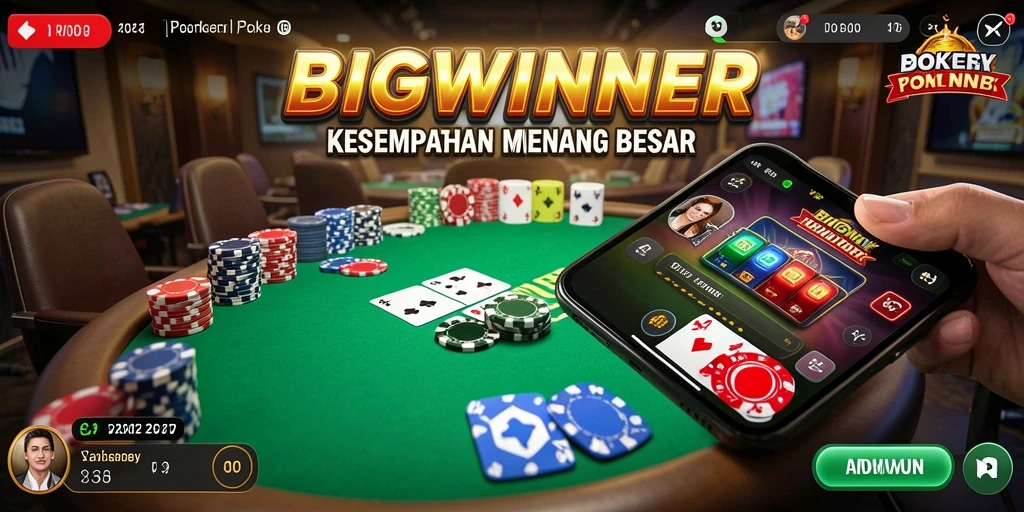Screenshot utama BIGWINNER menunjukkan aksi penuh ketegangan permainan Poker.