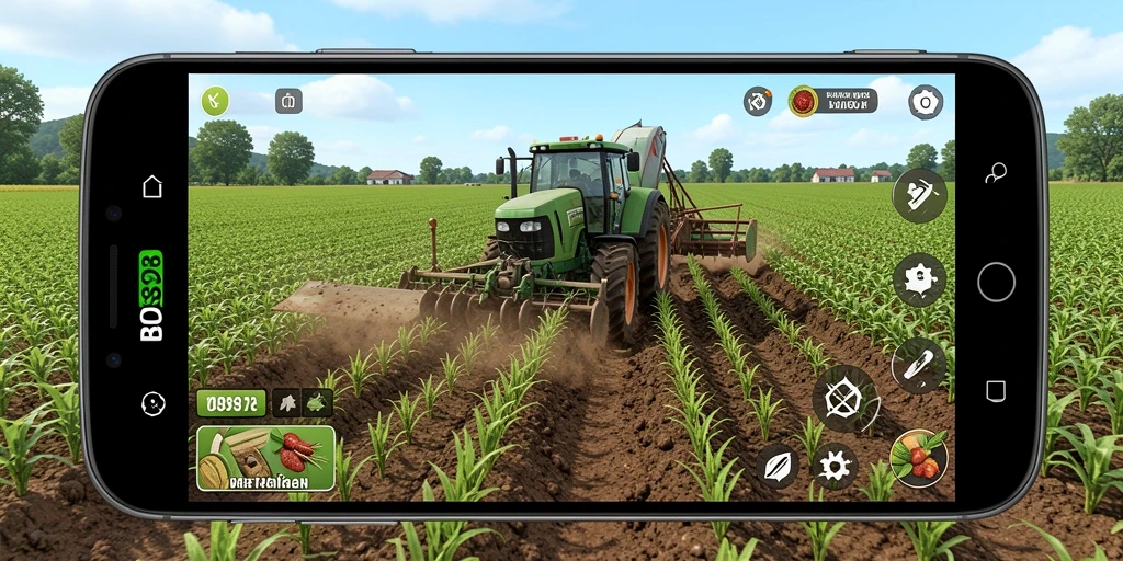 Tampilkan screenshot gameplay seru BOS898 dengan aktivitas bertani.