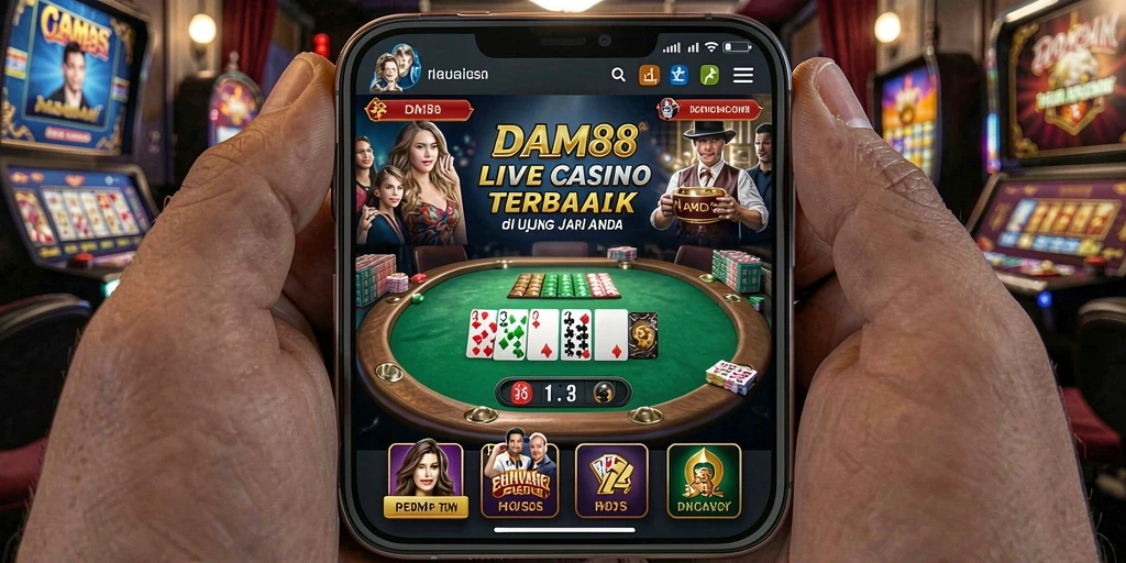 Screenshot gameplay Live Casino menampilkan dealer profesional dan meja permainan yang menarik.