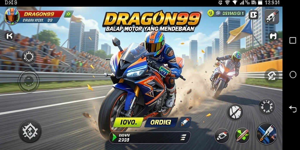 Screenshot dari gameplay DRAGON99 yang menampilkan aksi balap motor.