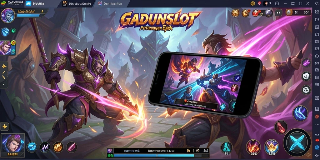 Screenshot GADUNSLOT menampilkan aksi menegangkan dalam pertarungan MOBA.