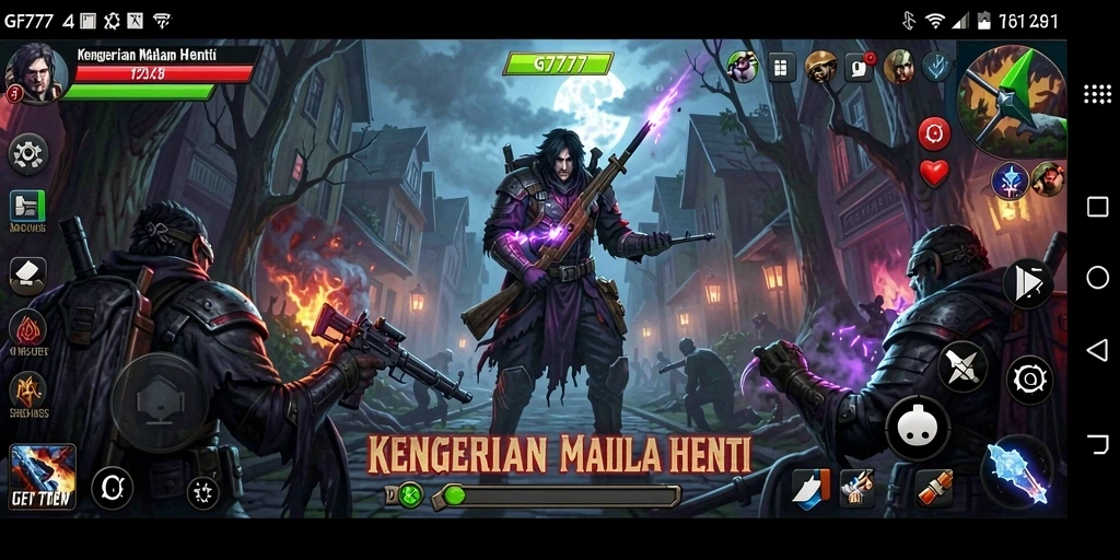 Screenshot gameplay GF777 menampilkan suasana kegelapan dan ketegangan.
