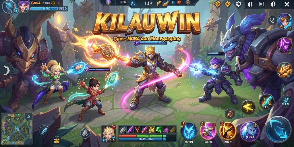 Tampilan gameplay KILAUWIN yang penuh aksi dalam arena MOBA.