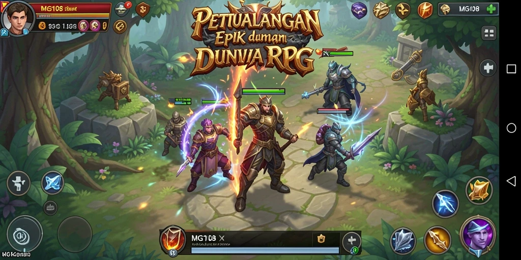 Screenshot gameplay RPG MG108 menampilkan pertarungan epik dan grafis menawan.