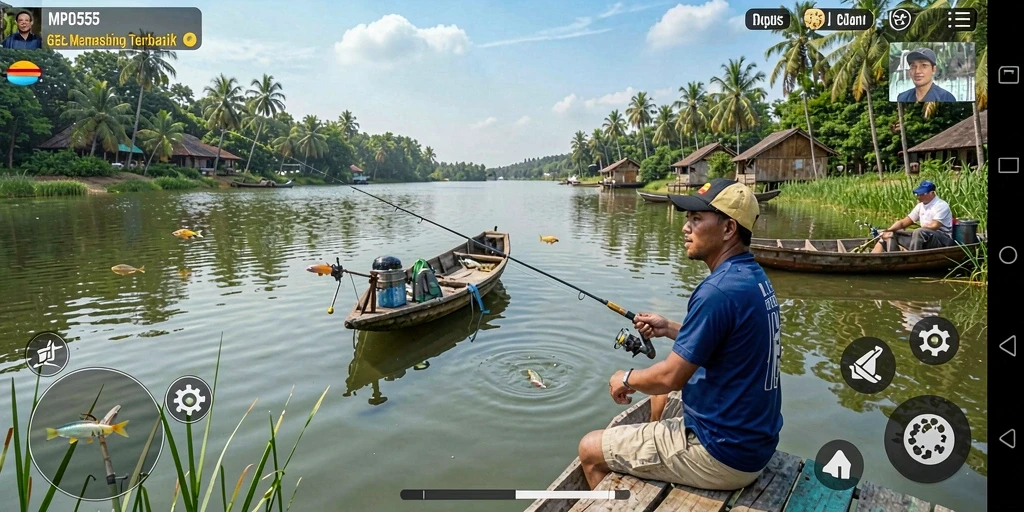 Screenshot utama MPO555 menampilkan gameplay seru saat memancing.