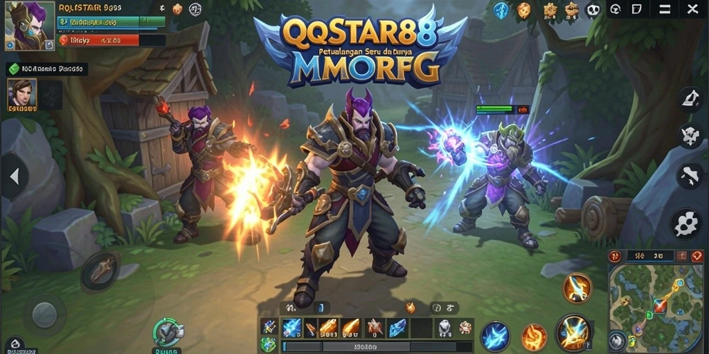 Screenshot utama QQSTAR88 menunjukkan pertarungan epik dalam dunia MMORPG yang mendebarkan.
