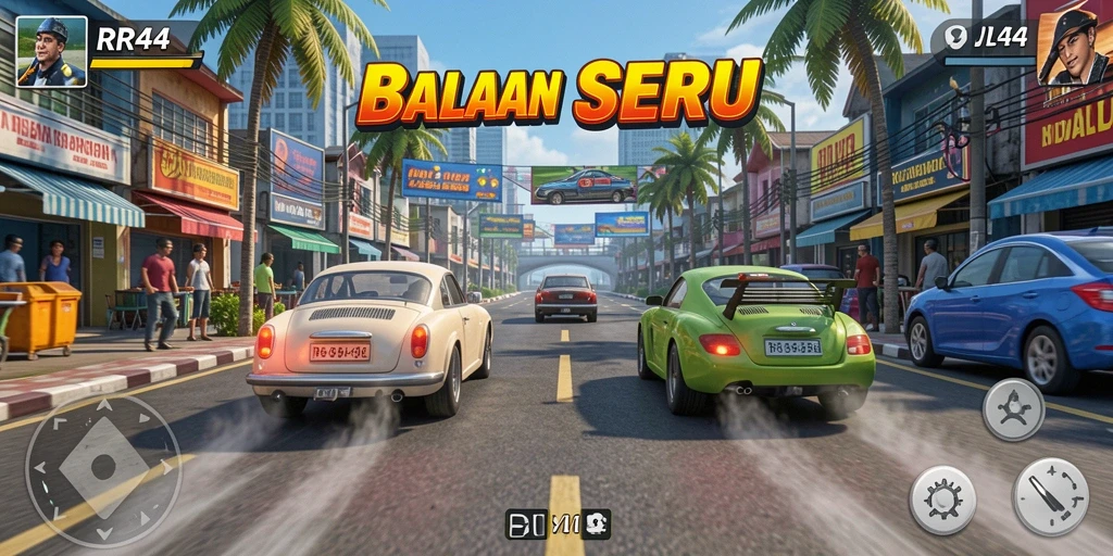 Gameplay balapan mendebarkan di RR44 dengan visual menawan.