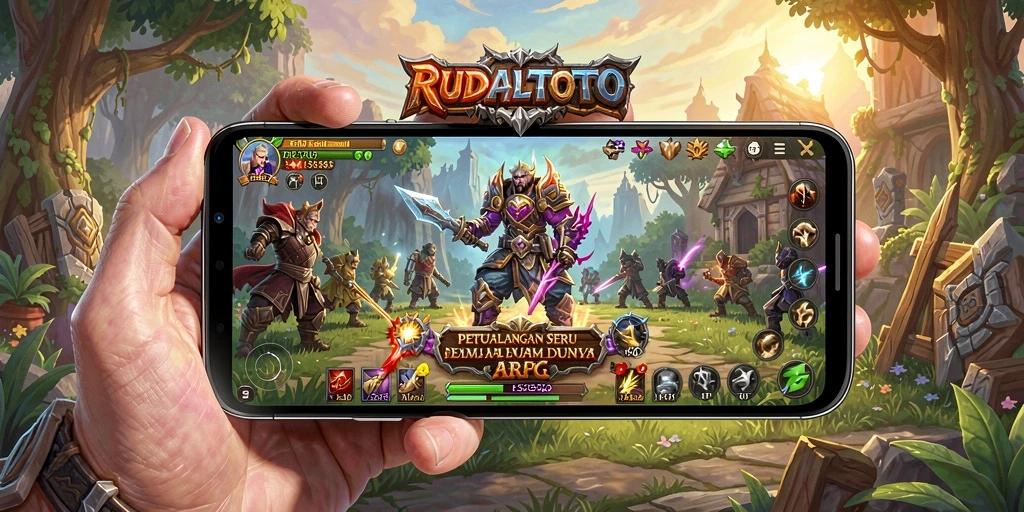 Screenshot gameplay ARPG RUDALTOTO yang menampilkan pertarungan epik.